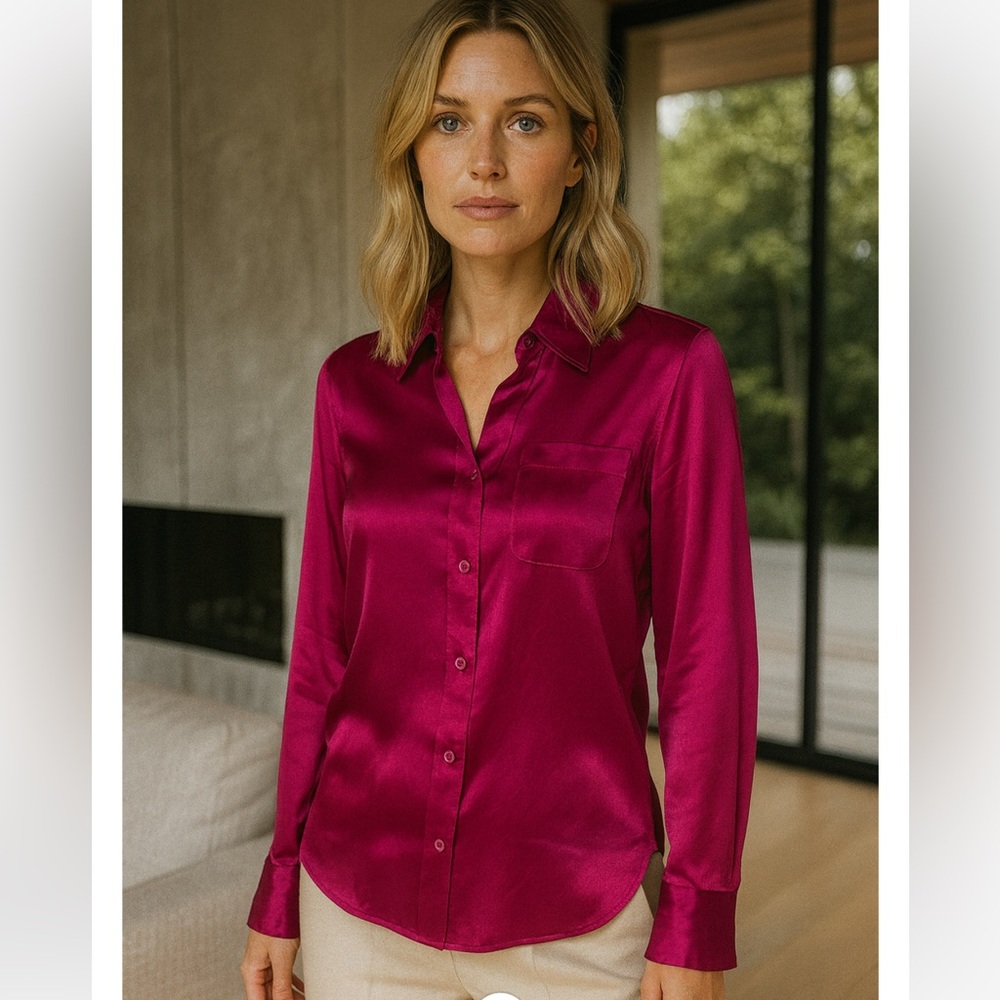 🔥STUNNING 🔥Armani Magenta silk blouse size 2 price firm